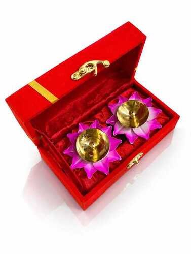 Lotus Diya Gift Set Of 2 With Velvet Box - Application: Home