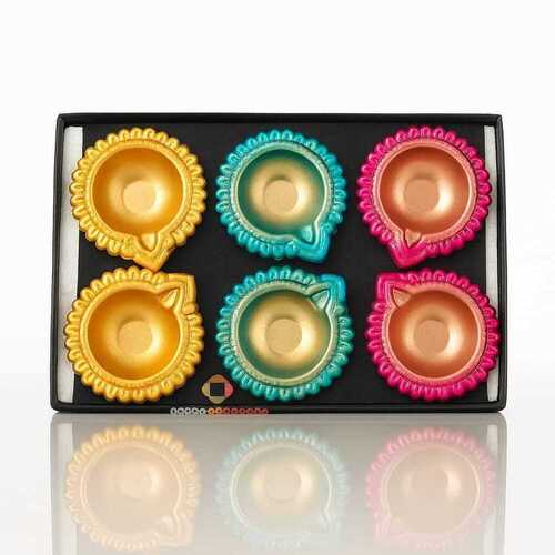 Premium Colorful Metal Diya Set Of 6 - Application: Home