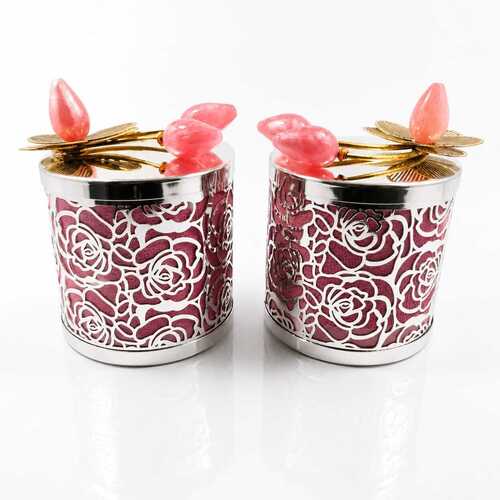 Rose Design German Silver Jar Set - Application: Home
