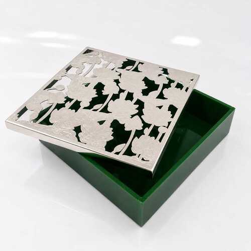Silver Dry Fruit Box With Lotus Design Decorative Gifts Box - Application: Home