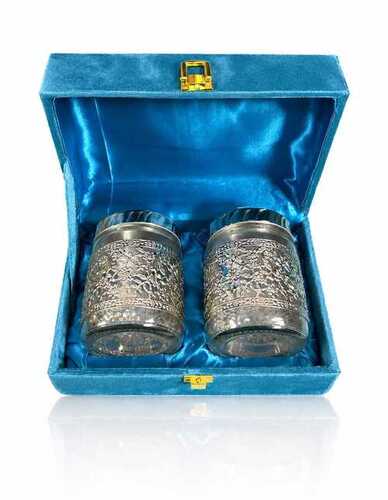 Silver Plated Glass Dry Fruit Jar Gift Set With Velvet Box - Application: Home