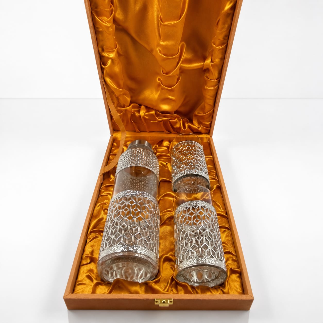 Silver Plated Glass Water Bottle Set with 2 Glass Gift Box