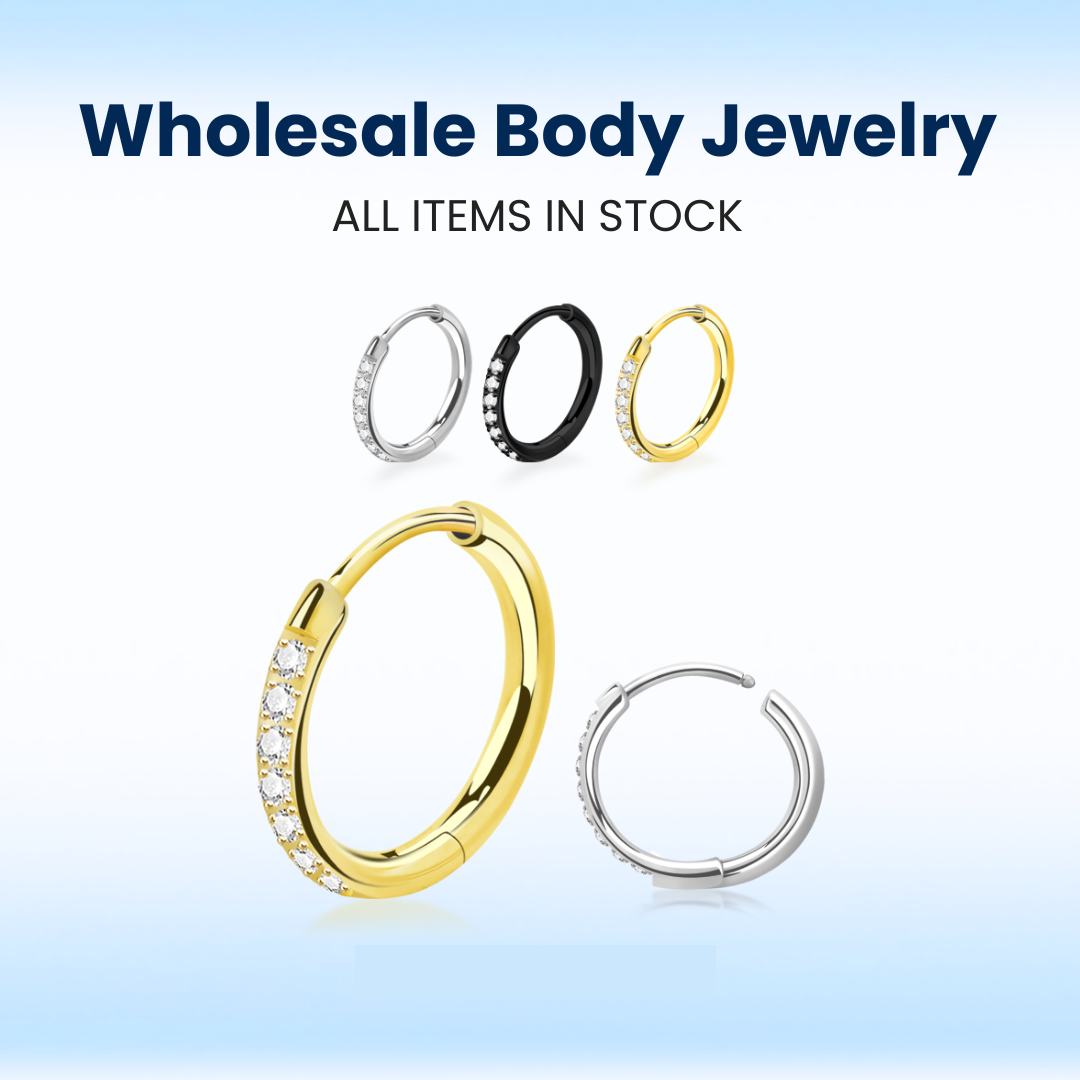 Wholesale Pair Of 316L Surgical Steel Huggie Earrings With Cz Stones - Jewelry Type: Body Piercing Jewellery