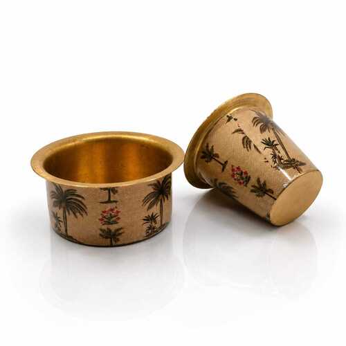 Luxury Brass Coffee Dabara Set With Vintage Plam Tree Design - Application: Home