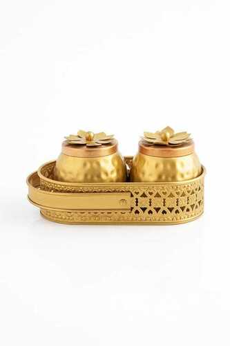 Luxury Gold Dry Fruit Jar Set With Decorative Serving Tray - Application: Home