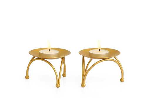 Luxury Gold Metal Tea Light Candle Holder Set Of 2