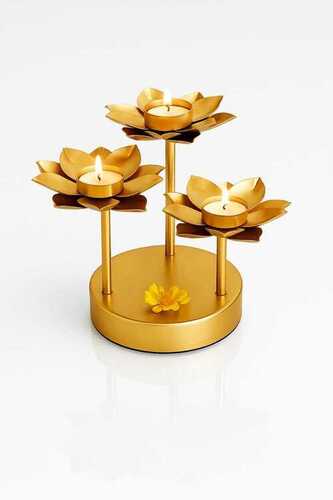 Luxury Golden Lotus Triple Tealight Candle Holder - Application: Home
