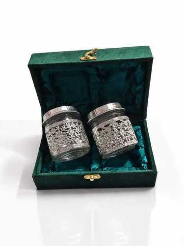 Luxury Silver Plated Glass Storage Jar Set Of 2 With Floral Design - Application: Home