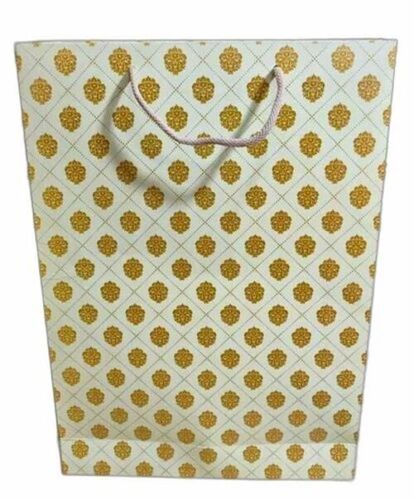 Printed Loop Handle Paper Bag - Color: Golden And White