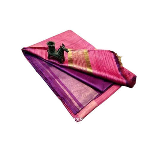 Border Print Tussar Ghicha Zari Staple Silk Saree