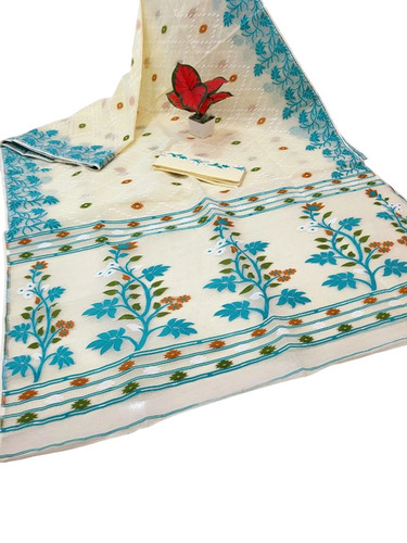 Cotton Muslin Jamdani Saree With Floral Motifs