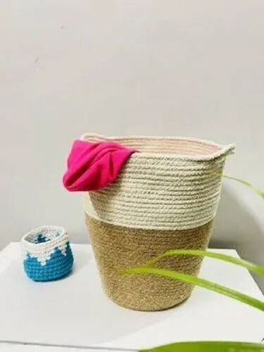 Jute And Cotton Woven Laundry Basket