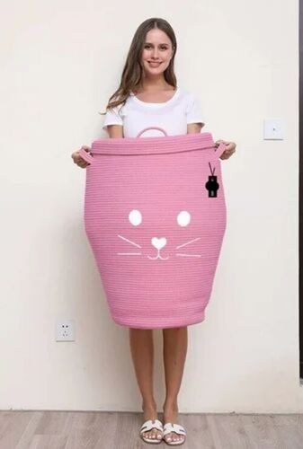Pink Cotton Laundry Basket