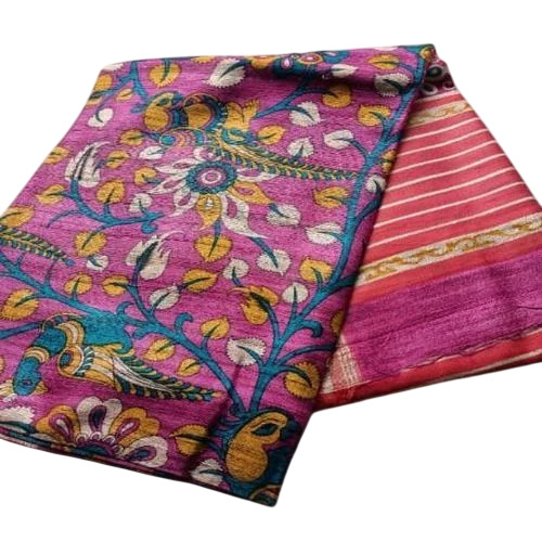Tussar Ghicha Block Printed Silk Festive Wear Saree