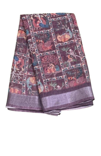 Unstitched Multicolor Digital Print Cotton Linen Saree Casual Wear
