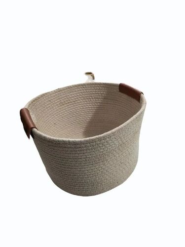 White Color Cotton And Jute Basket