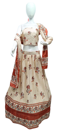Ladies Cotton Beige Floral Lehenga Choli Set