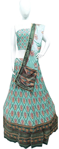 Ladies Cotton Mint Green Printed Lehenga Choli Set