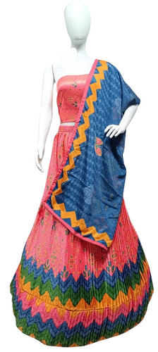 Ladies Cotton Multicolor Chevron Lehenga Choli Set