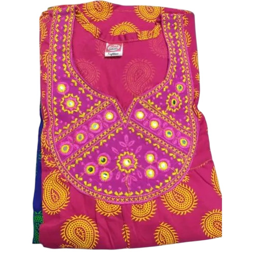 Ladies Cotton Nighty With Mirror Work