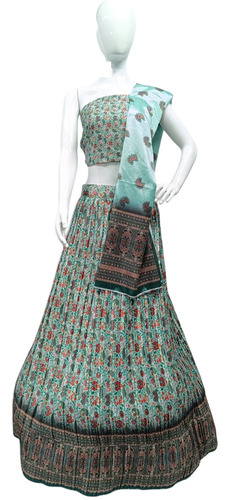 Ladies Cotton Sea Green Floral Lehenga Choli Set