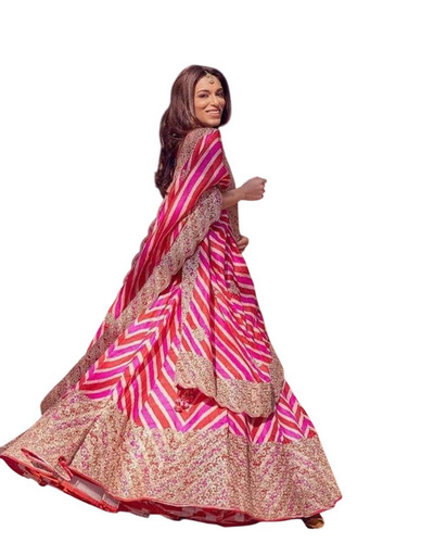 Ladies Silk Pink Chevron Lehenga Set