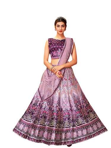 Ladies Silk Purple Floral Lehenga Choli Set