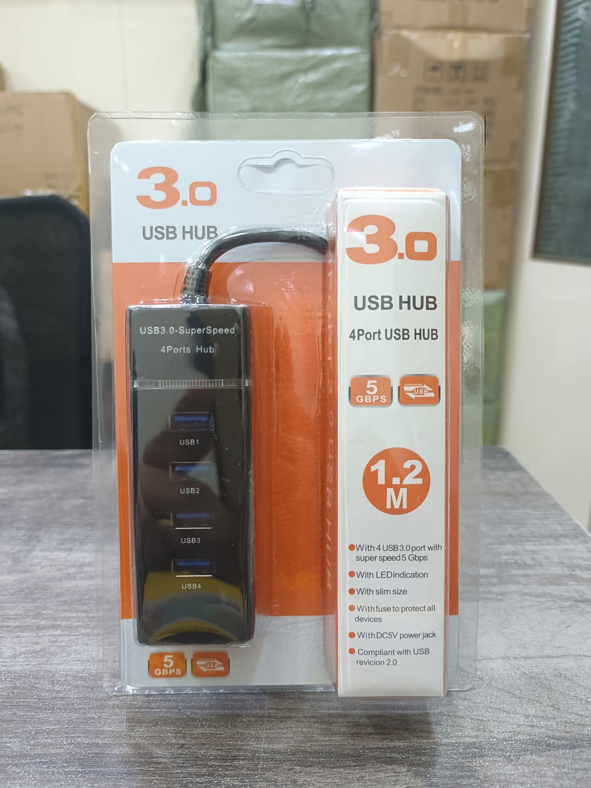 4 Port USB 3.0 Hub SuperSpeed 5Gbps USB-A Hub with LED Indicator