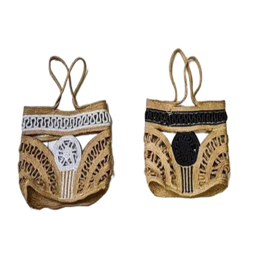 Black & Silver Hand Woven Jute Bag
