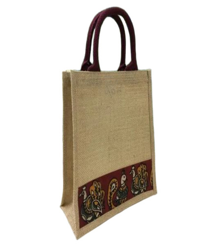 Maroon Printed Jute Bag