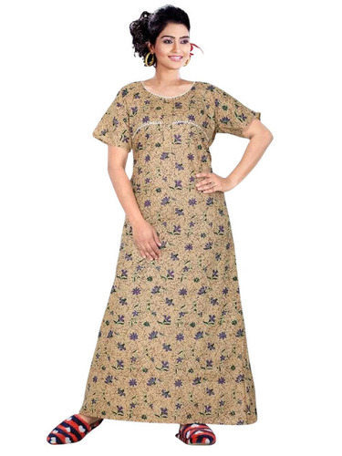 Printed Round Neck Cotton Nighty Gown