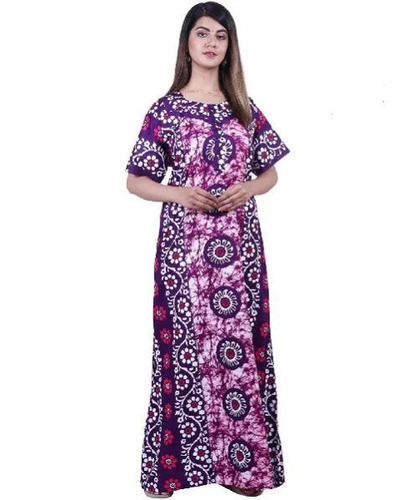 Purple Printed Cotton Jaipuri Night Gown