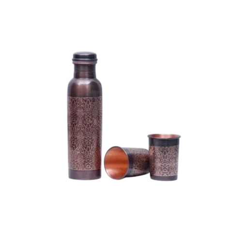 Antique Engraved Copper Bottle With 2 Glass