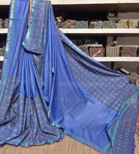 Blue Cotton Hand Block Printed Saree