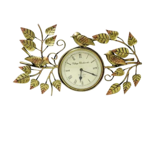 Golden Leaf And Sparrow Wall Clock