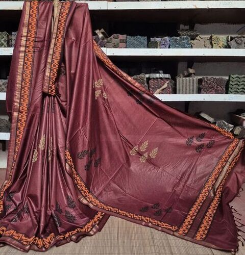 Maroon Cotton Hand Block Printed Saree