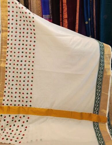 Skin Friendly Block Printed Kerala Cotton Saree