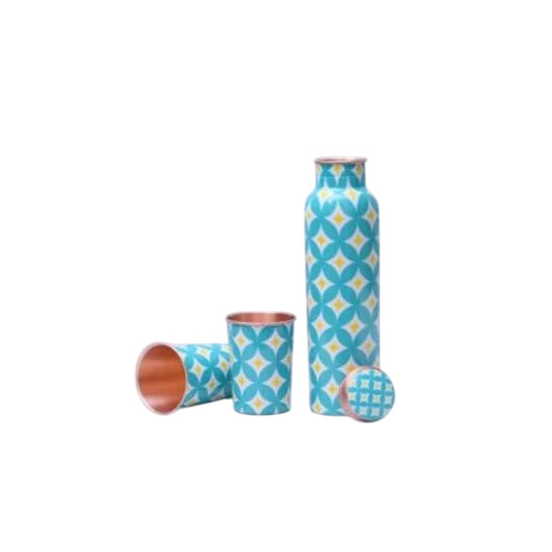 Sky Blue Copper Bottle With 2 Glass