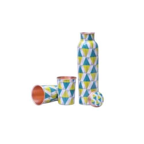 Spiffy Geometric Copper Bottle With 2 Glass - Capacity: 1 Ltr