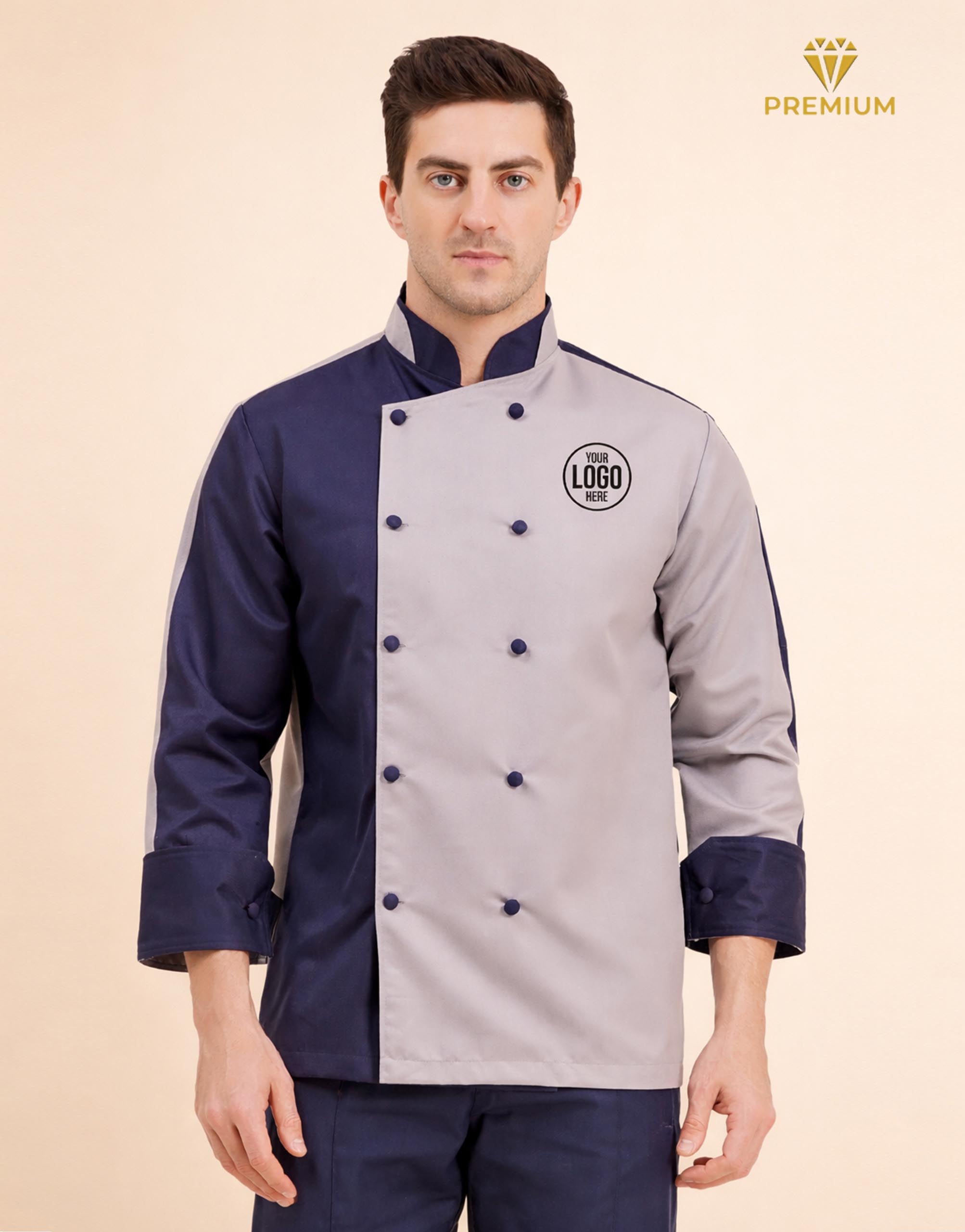 Stylish Male Chef Coat With 3/4 Sleeve & Two Color Collar - Fabric Type: Viscose