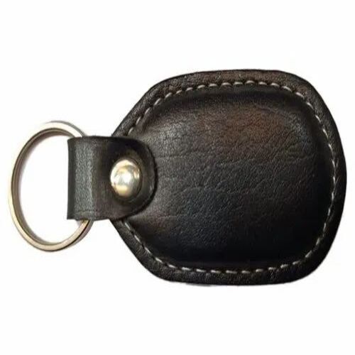 Black Plain Leather Keychain