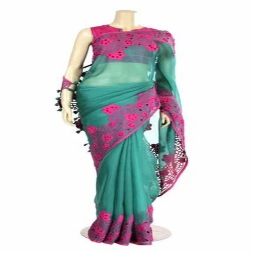 Applique Work Saree By Feminz Fashion