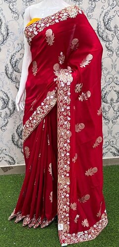 Red Printed Georgette Fancy Saree