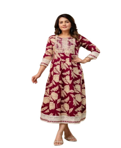 Sandal Cotton Printed Anarkali Kurti