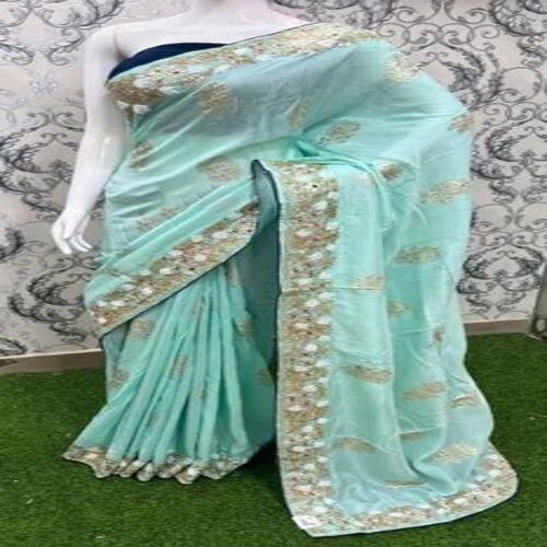 Sky Blue Printed Georgette Saree