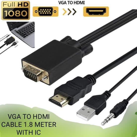 VGA to HDMI Cable 1.8 Meter 1080P Converter Cable with IC for Computer PC to HDTV Monitor