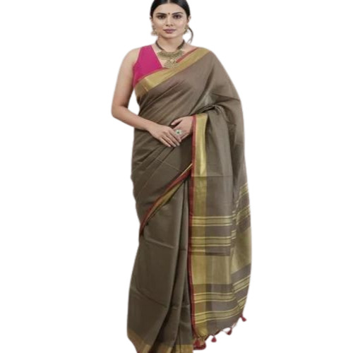 Women Brown Pure Cotton Saree