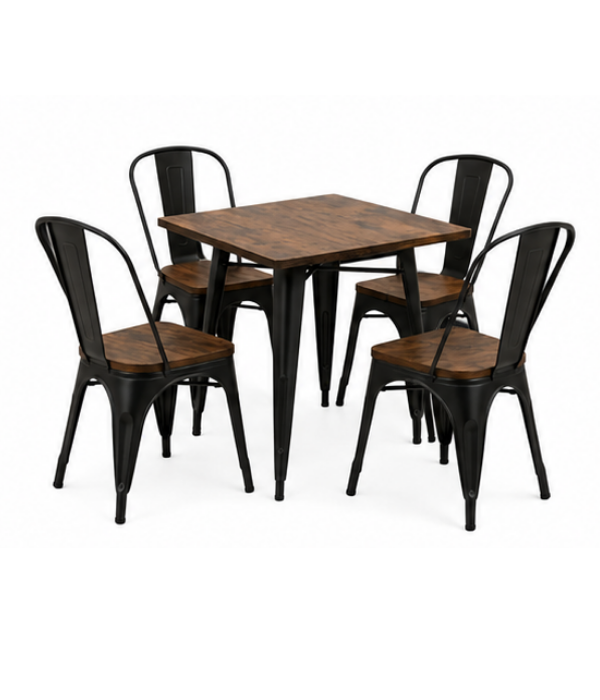 Wooden Dining Table Set - Chair Material: Iron