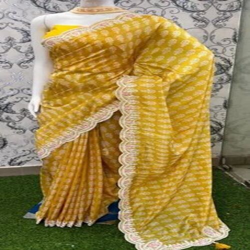 Yellow Printed Chiffon Saree