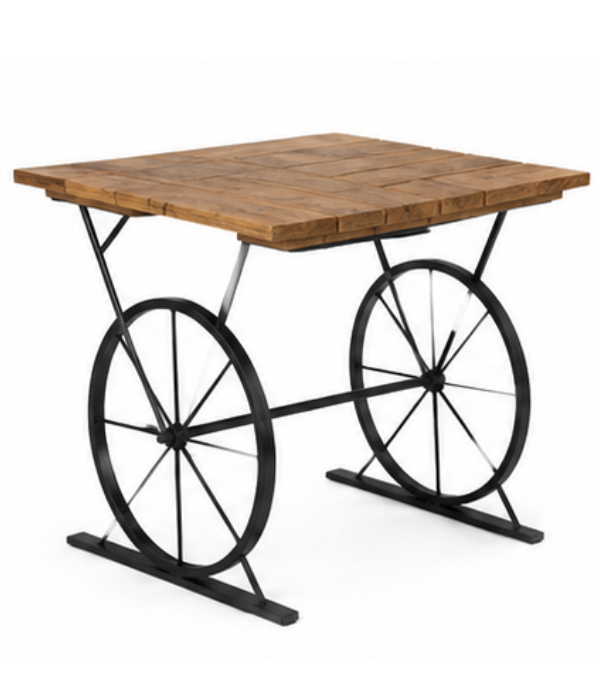 Rustic Wooden Dining Table With Large Iron Wheel Base Industrial Wood Metal Table - Brand Name: Niktan Export
